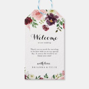 Välkomna till Burgundy Vår Blommigt Calligraphy Br Presentetikett