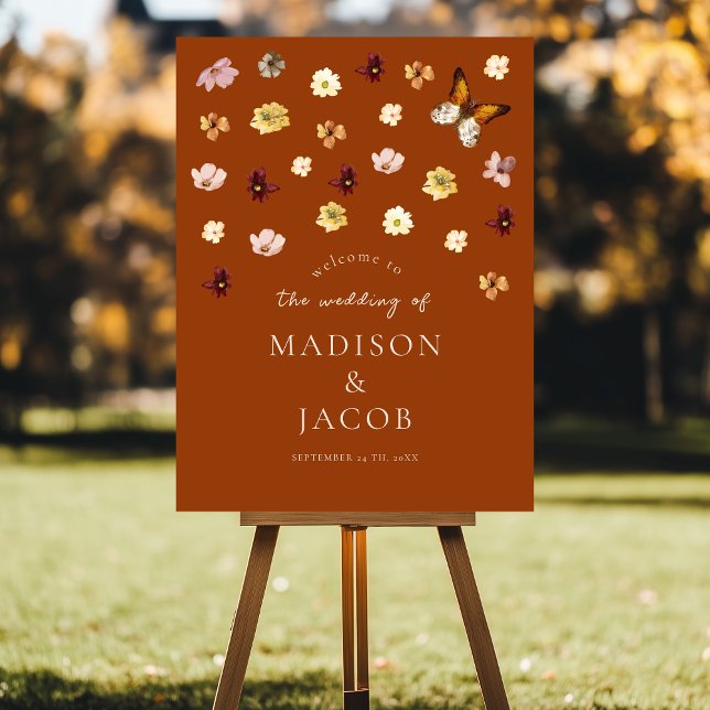 Välkomna till Burnt Orange Boho Wildblomme Bröllop Poster (Skapare uppladdad)