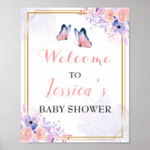 Välkomna till Butterfly Lila Rosa Girl Baby Shower