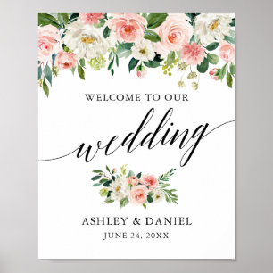 Välkomna till Calligraphy Rosa White Blommigt Bröl Poster
