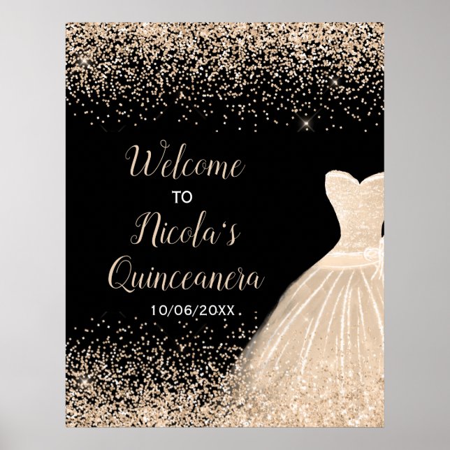 Välkomna till Champagne Dress Faux Glitter Quincea Poster (Framsidan)