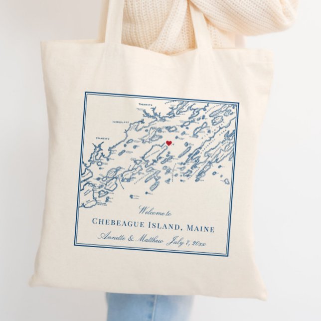 Välkomna till Chebeague Island Karta Elegant bröll Tygkasse (This Chebeague Island Maine wedding welcome tote bag is perfect for your Chebeague Island Inn event
)
