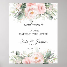 Välkomna till chic Soft  Rosa ros Blommigt Bröllop Poster