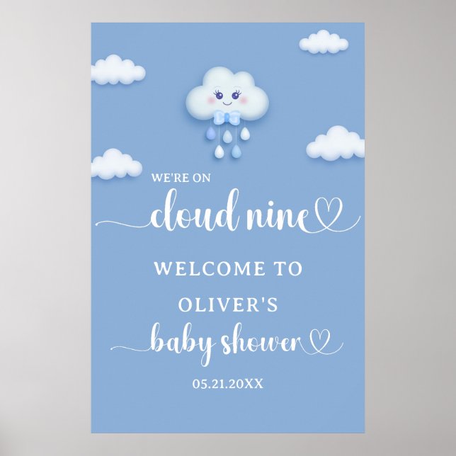 Välkomna till Cloud Nine Modern Boy Shower Poster (Framsidan)