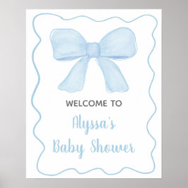 Välkomna till Coquette Blue Boy Bow Baby Shower Poster