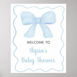 Välkomna till Coquette Blue Boy Bow Baby Shower Poster
