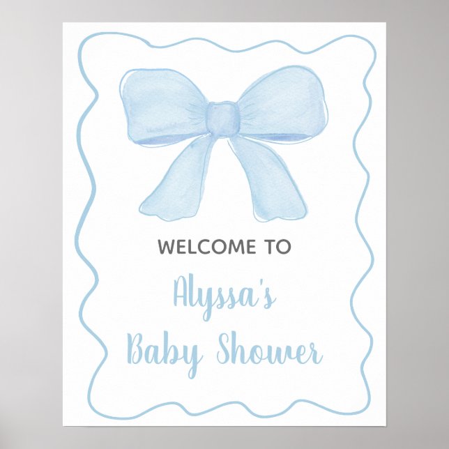 Välkomna till Coquette Blue Boy Bow Baby Shower Poster (Framsidan)