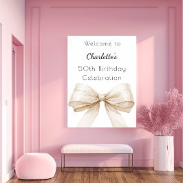 Välkomna till Cream beige-buktens vita födelsedags Poster