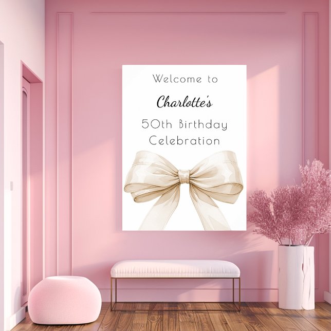 Välkomna till Cream beige-buktens vita födelsedags Poster (Skapare uppladdad)