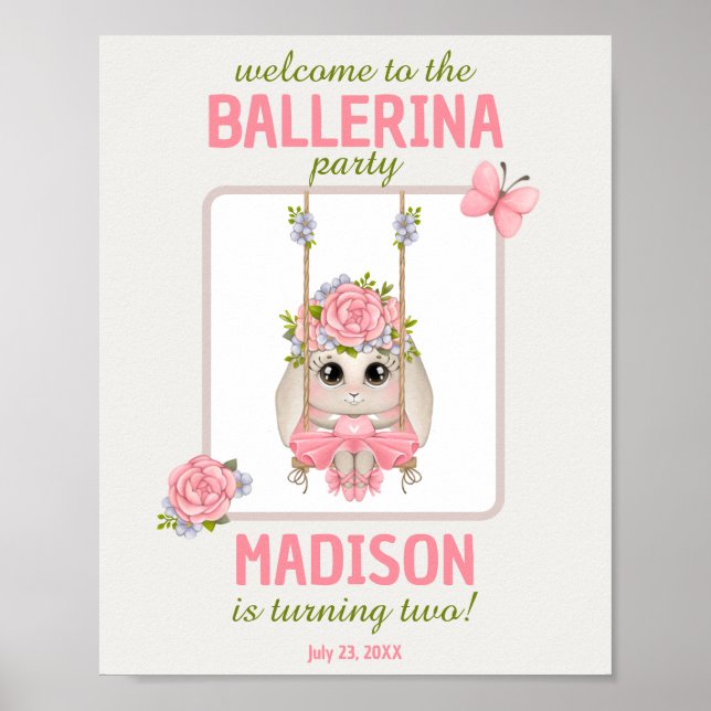 Välkomna till Cute ballerina bunny-rosa Poster (Framsidan)