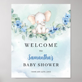 Välkomna till Cute elephant Blue blommigt Baby Sho Poster