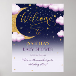 Välkomna till Cute Girl över Måne Baby Shower Poster