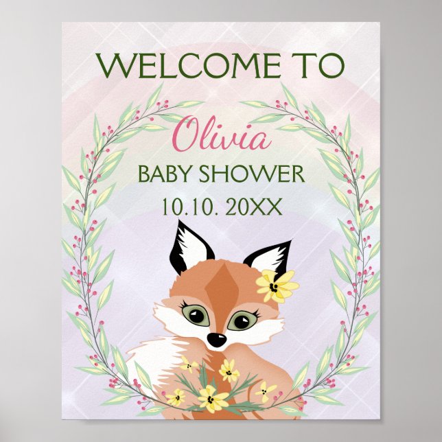 Välkomna till "Cute Red Fox"-babydusch Poster (Framsidan)