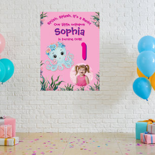 Välkomna till Cute Whimsical Blommigt Octopus Birt Poster