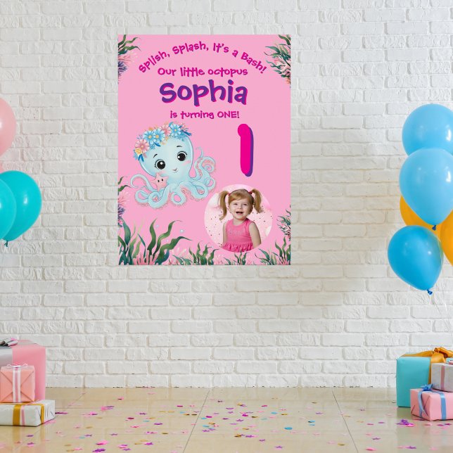 Välkomna till Cute Whimsical Blommigt Octopus Birt Poster (Skapare uppladdad)