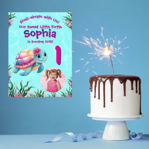 Välkomna till Cute Whimsical Blommigt Turtle Birth Poster