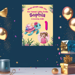 Välkomna till Cute Whimsical Blommigt Turtle Birth Poster