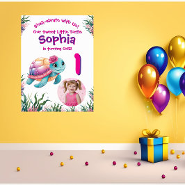 Välkomna till Cute Whimsical Blommigt Turtle Birth Poster