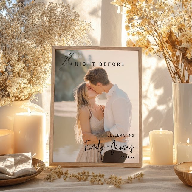 Välkomna till dagens förlovning före fotot poster (Modern the night before photo engagement welcome poster)