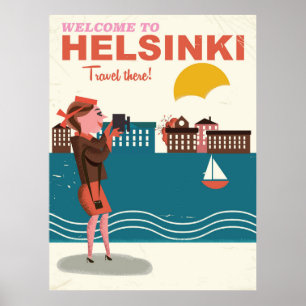 Välkomna till den Helsingfors Finland vintage Poster