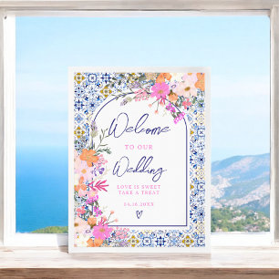 Välkomna till den italienska blåa blommigten chic poster