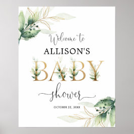 Välkomna till den könsneutrala gröna babyduschen i poster