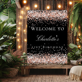 Välkomna till den svarta ro guld glitter poster