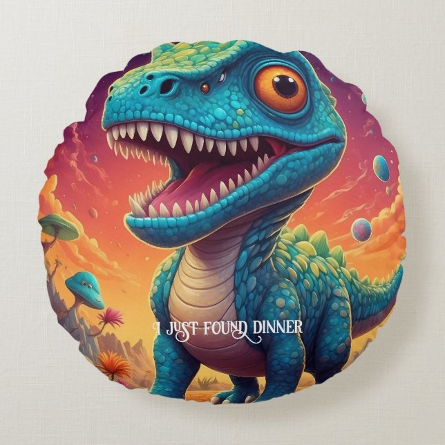 Välkomna till Dino Delights magiska värld Rund Kudde (Framsidan)