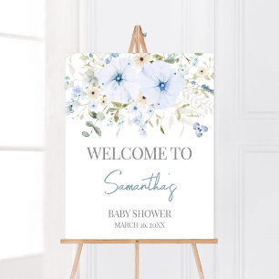 Välkomna till Dusty Blue Baby Bloom Baby Shower Poster
