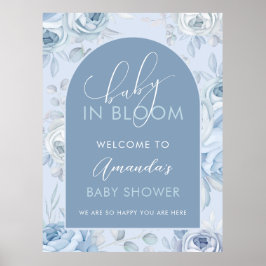 Välkomna till Dusty Blue Baby in Bloom Baby Shower Poster