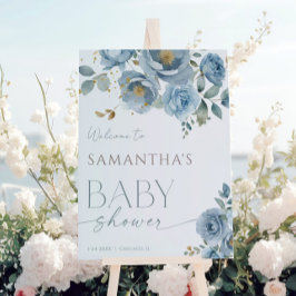 Välkomna till Dusty Blue elegant blommigt ro babyd Poster