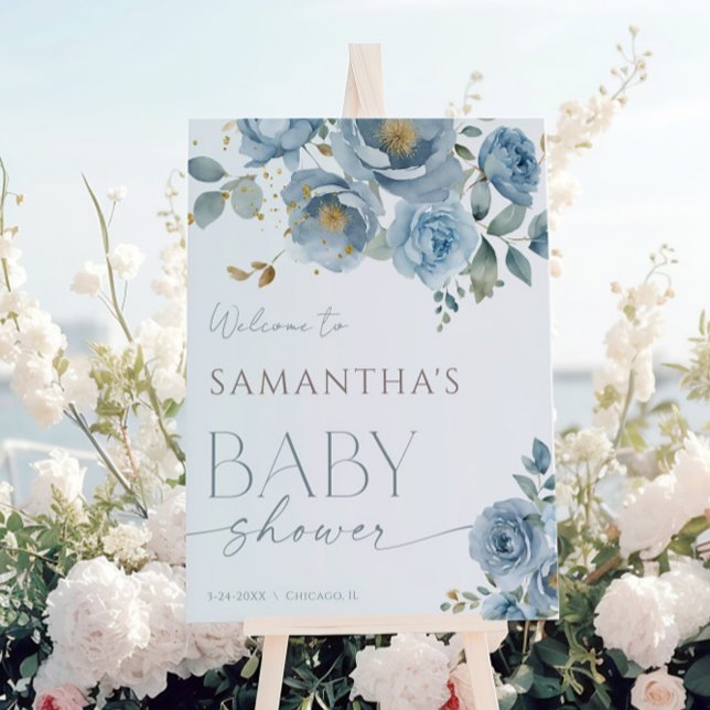 Välkomna till Dusty Blue elegant blommigt ro babyd Poster (Skapare uppladdad)