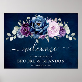 Välkomna till Dusty Blue Lila Navy Lilac Bloom Brö Poster