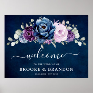 Välkomna till Dusty Blue Lila Navy Lilac Bloom Brö Poster