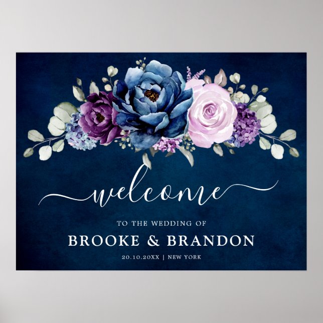 Välkomna till Dusty Blue Lila Navy Lilac Bloom Brö Poster (Framsidan)