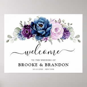 Välkomna till Dusty Blue Lila Navy Lilac Bloom Brö Poster
