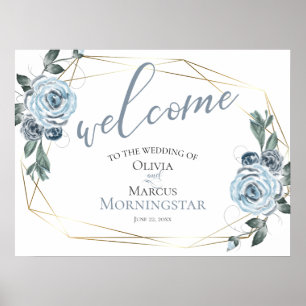 Välkomna till Dusty Blue Rustic Blommigt Bröllop Poster