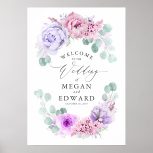 Välkomna till Dusty Lila och Rosa Blommigt Bröllop Poster