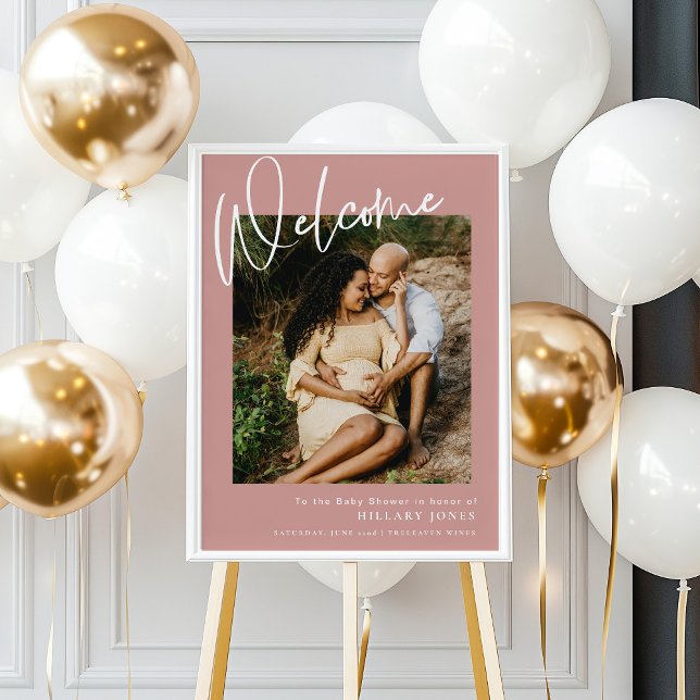 Välkomna till Dusty Rosa/ Ro Boho-foto Baby Shower Poster (Skapare uppladdad)