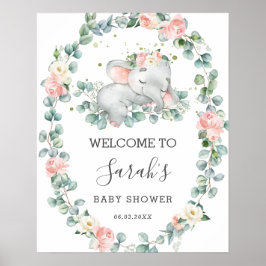 Välkomna till Elephant Baby Shower Blommigt Greene Poster