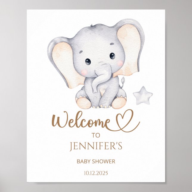 Välkomna till Elephant Baby Shower Poster (Framsidan)