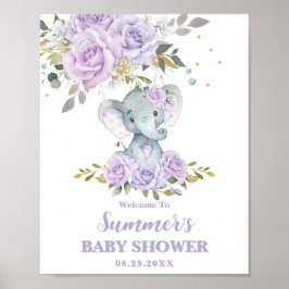Välkomna till Elephant Lila Lilac Blommigt Baby Sh Poster