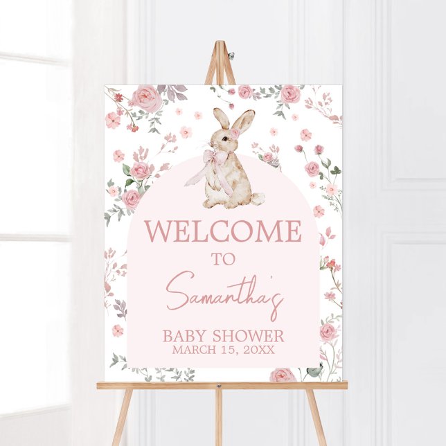 Välkomna till en liten babyskare poster (Pink Some Bunny Baby Shower Welcome Sign)