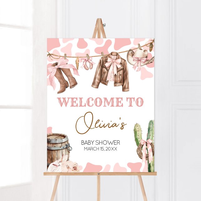 Välkomna till en liten barnflicka poster (A Little Cowgirl Clothesline Baby Shower Welcome Sign)