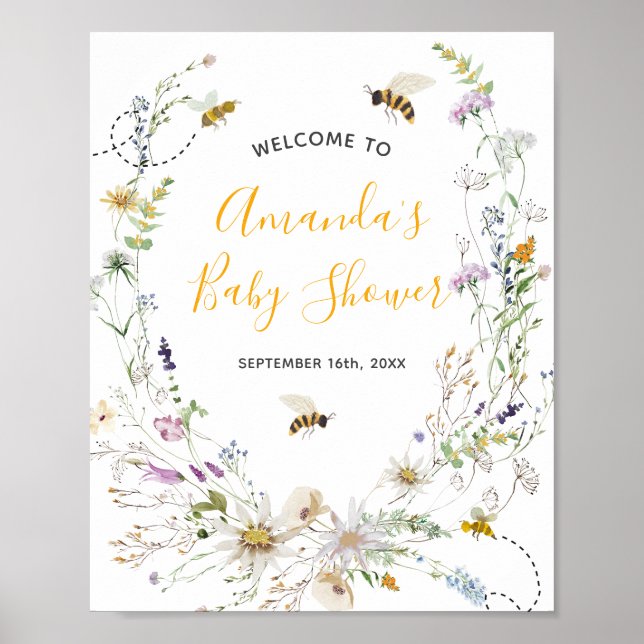 Välkomna till en liten honungsBee WildblomBaby Sho Poster (Framsidan)