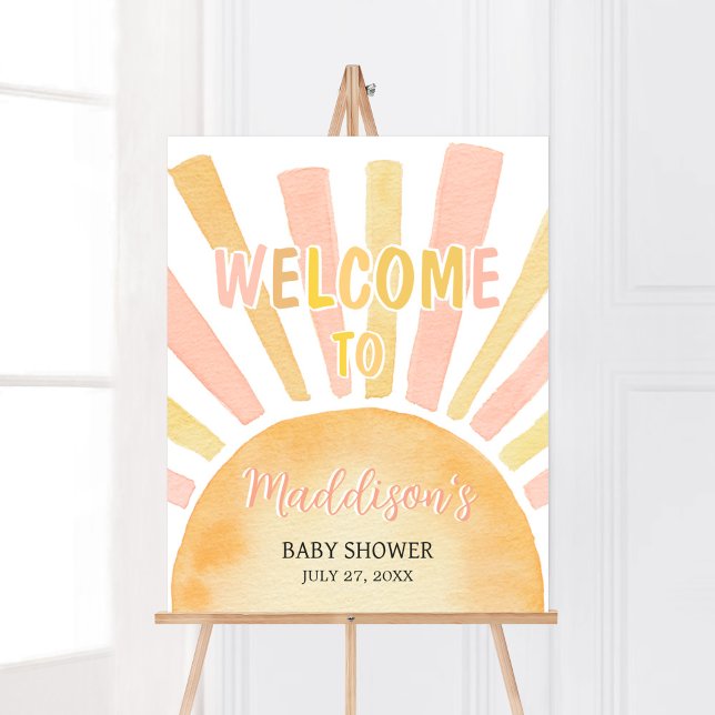 Välkomna till en liten Ray från Sunshine Baby Show Poster (Pink Boho Sunshine Baby Shower Welcome Sign)