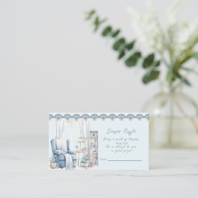 Välkomna till en Pojke Shower Diaper Raffle Tilläggskort (Stående Fram)