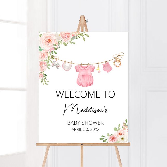 Välkomna till en söt flicka Barnkläder Baby Shower Poster (A Sweet Girl Baby Clothes Baby Shower Welcome Sign)
