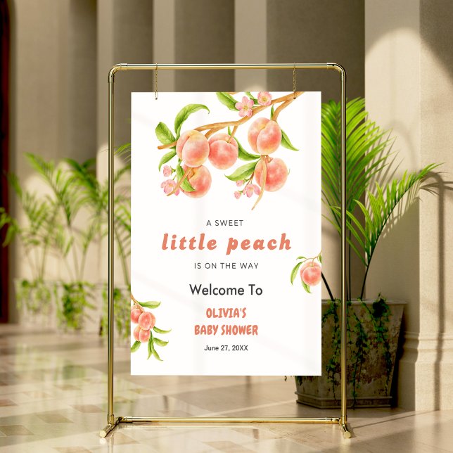 Välkomna till en söt liten persikofrukt, babykläde poster (A Sweet Little Peach is on the Way Fruit Baby Shower Welcome Sign  )