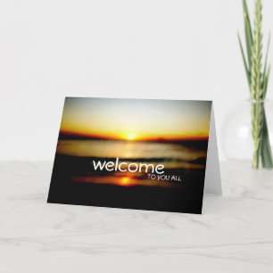 Välkomna till er alla Beach Sunrise Bröllop Tack Kort
